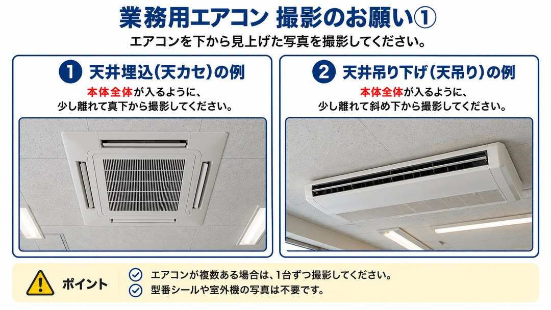エアコンを下から見上げた写真の見本
